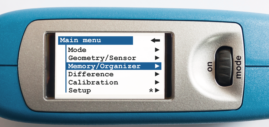 Display of BYK-Gardner´s micro-gloss gloss meter main menu