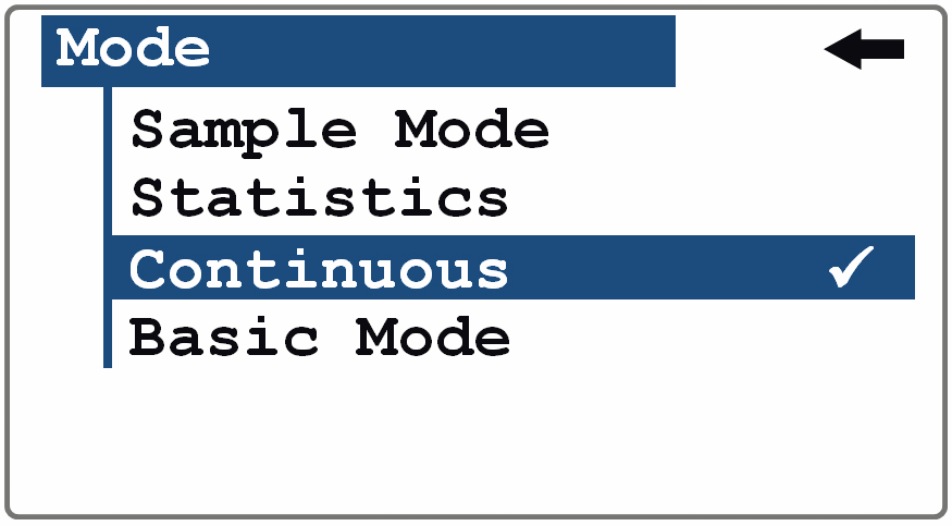 Display of micro-gloss gloss meter shows select mode