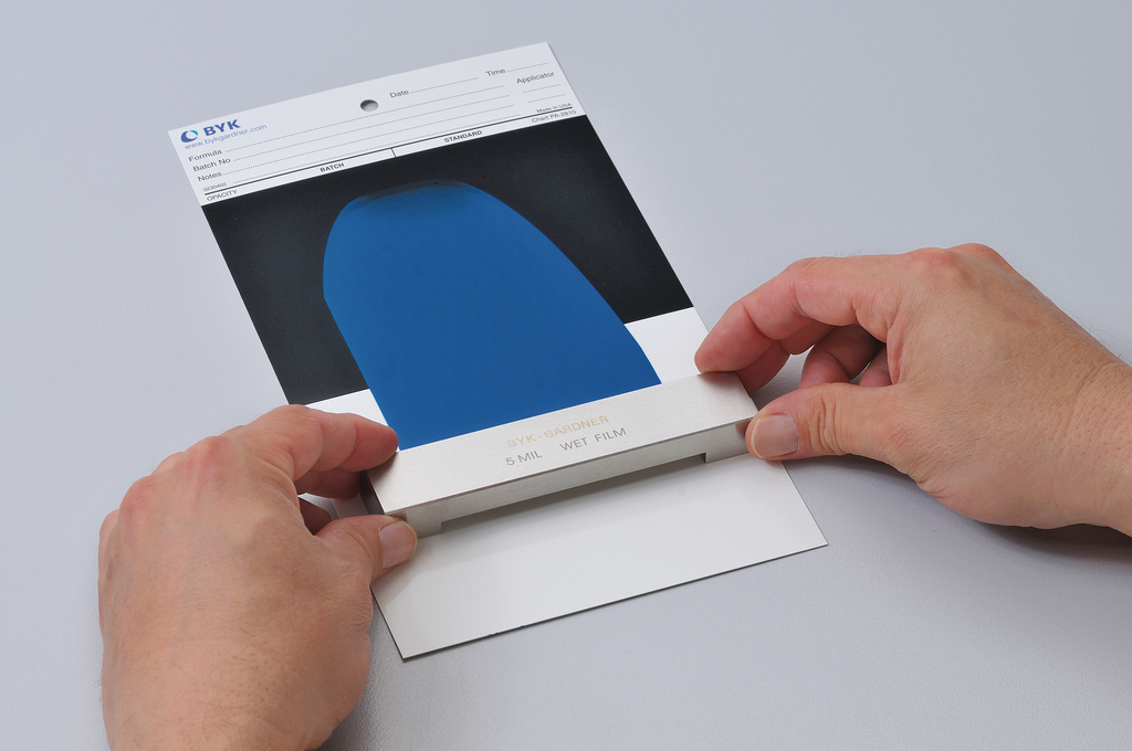 Drawdown Application with Bar Type Film Applicator on BYK-Gardner Drawdown Card, blue