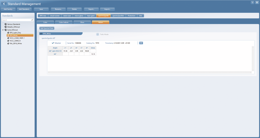 Software smart-lab COLOR for spectro2guide spectrophotometer from BYK-Gardner displays jetness