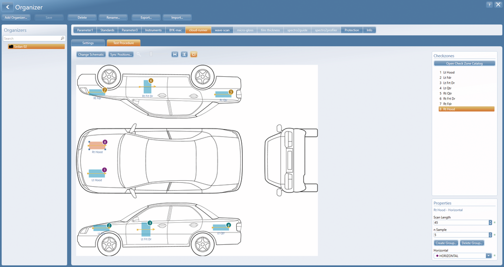 Software smart-process for cloud-runner mottling meter from BYK-Gardner shows organizer