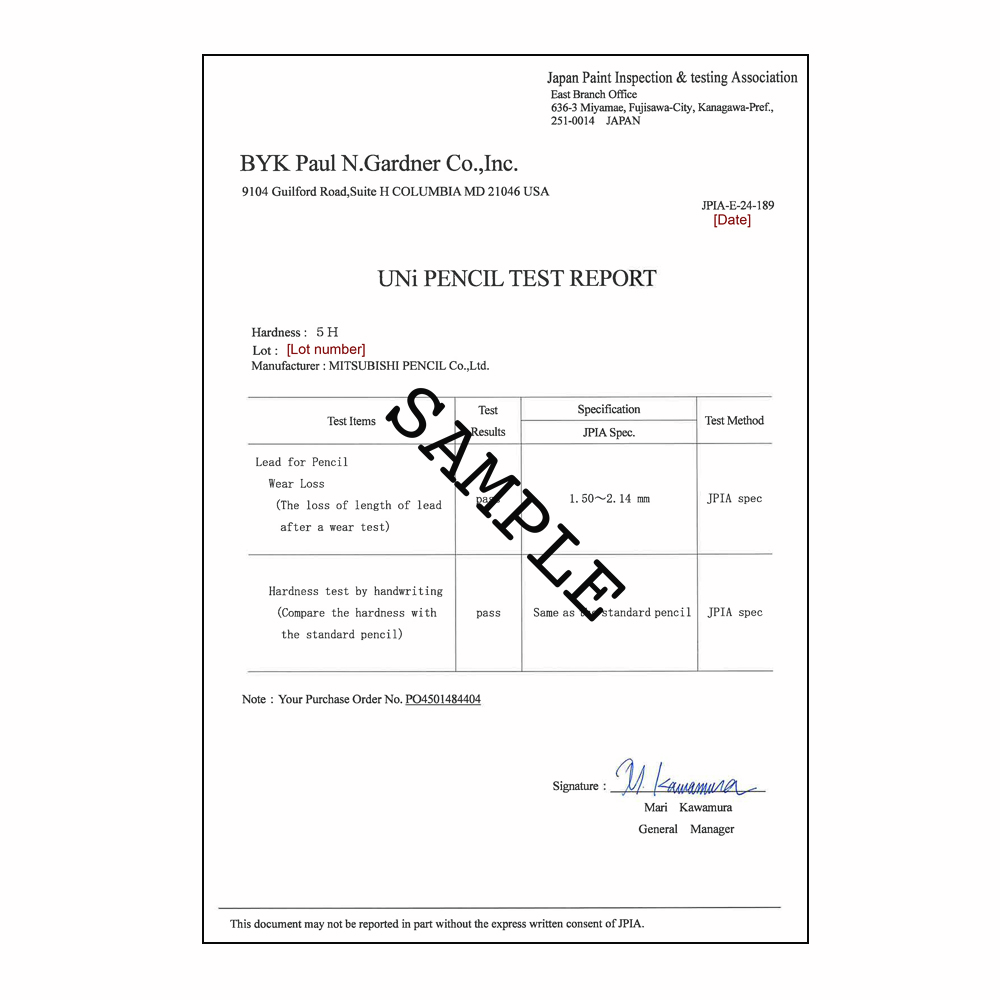 JPIA Hardness Pencil Certification Sample