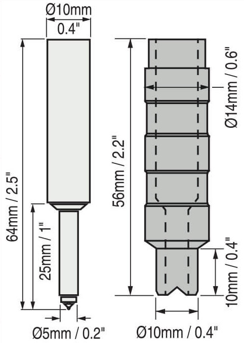 Positector 6000 F0S, N0S Probe Dimensions